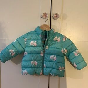Jacadi Aqua Puffer Jacket with Swan Design
